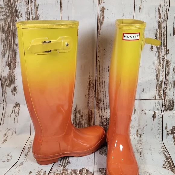 Hunter Yellow and Orange Ombre Rain Boots - Picture 2 of 5